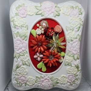 Jewerly Art Collage In Flowered Porcelain Frame